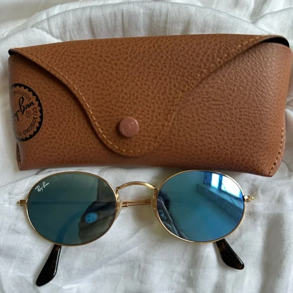 Ray-Ban Gold Frame Sunglasses with Blue Lenses and Brown Case Ray-Ban RB3765 L (53 - 22) with Blue lenses and Gold frame  main image 3